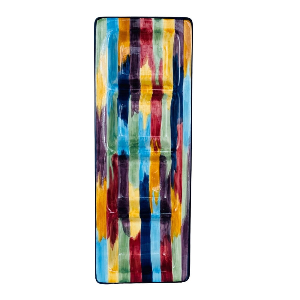 Tabletops Lifestyles MADRID Rainbow Ceramic Divided Serving Platter Tray 18.75"
